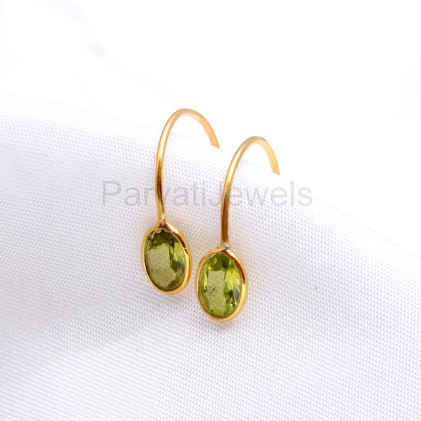 Natural Peridot Hoop Earring, Solid 18k Gold Earrings, Green Peridot Earring, August Birthstone Hoop Earring, Partywear Gold Hoop Earring,