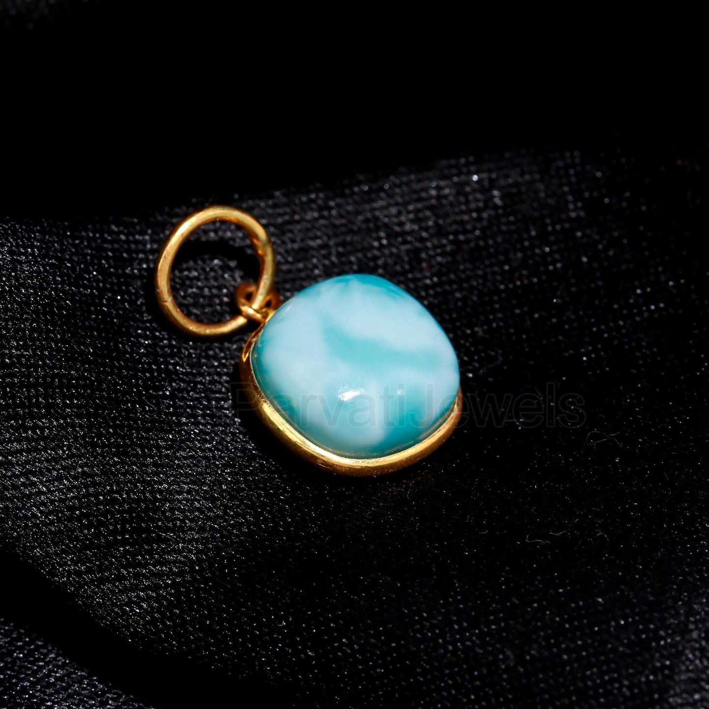AA Dominican Republic Natural Larimar Cushion Gemstone Charm, Solid 18k Gold Charm , Gold Charm, Minimalist Gold Charm, Natural Larimar 18K