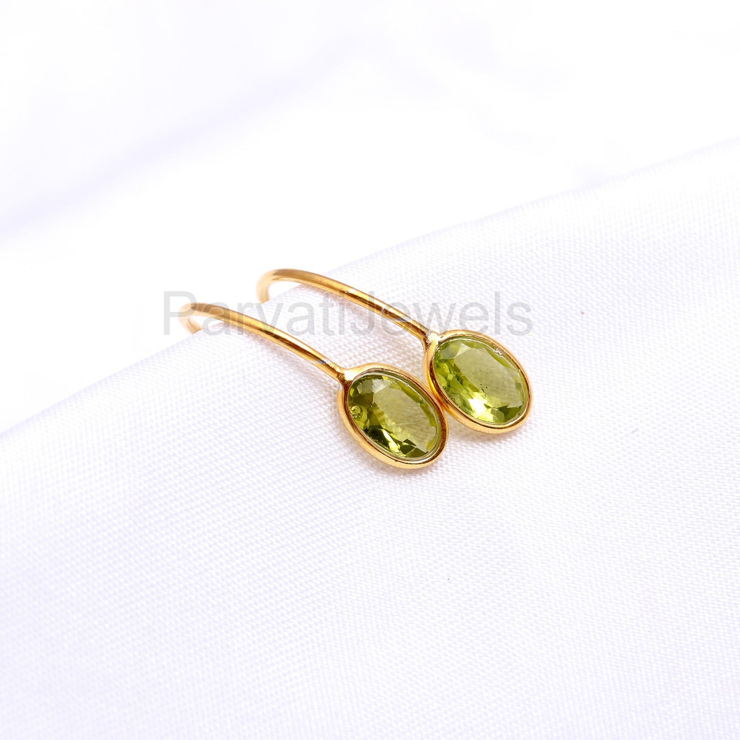 Natural Peridot Hoop Earring, Solid 18k Gold Earrings, Green Peridot Earring, August Birthstone Hoop Earring, Partywear Gold Hoop Earring,