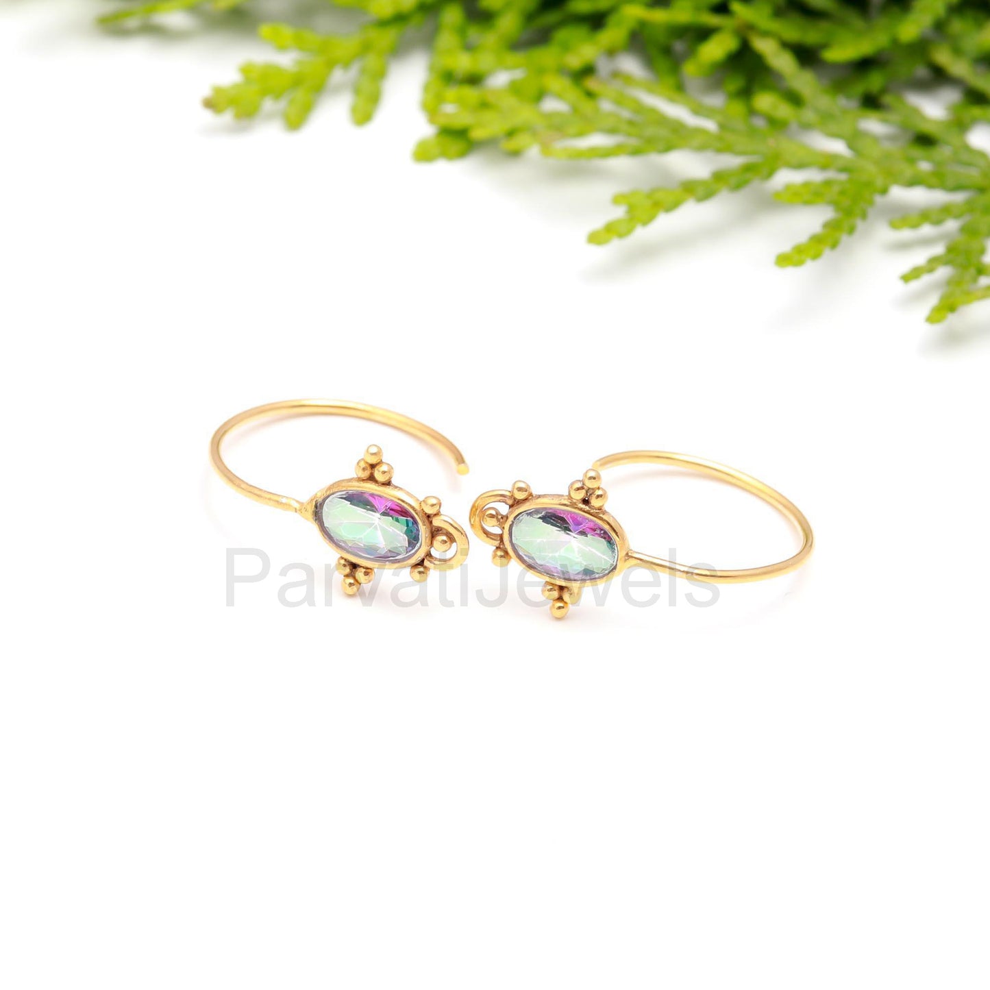 AA Natural Mystic Topaz Hoop Earring, Solid 18k Gold Earrings, Mystic Topaz Earring, Birthstone Earrings, Gold Hoop Earring, Christmas Gift