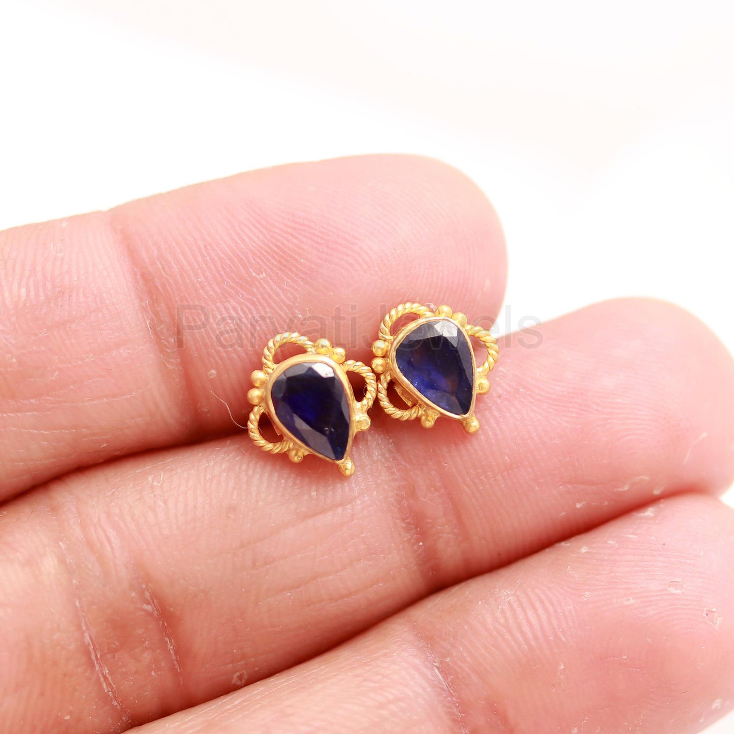 Natural Blue Sapphire Gemstone Solid Gold Stud Earrings, Gold Earrings, Pear Blue Sapphire Stud Earrings, September Birthstone, Gift for her