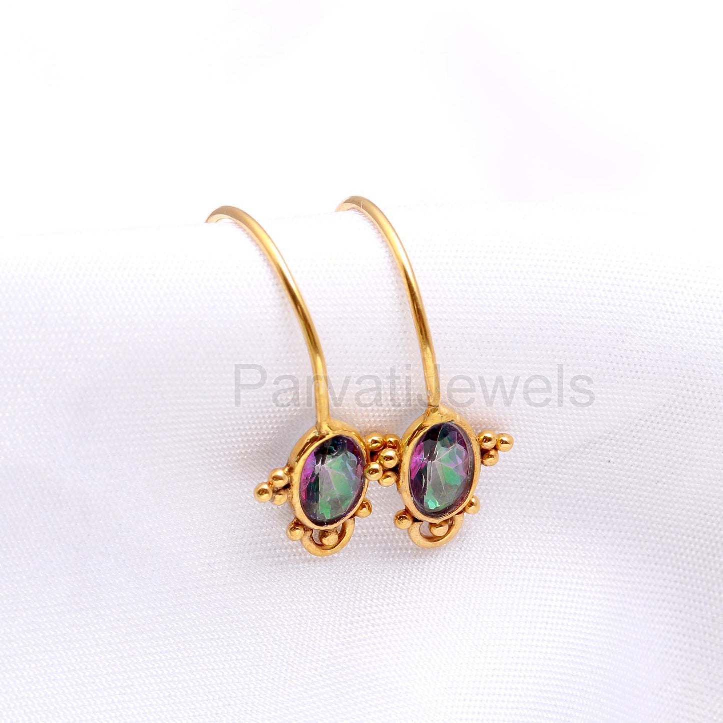 AA Natural Mystic Topaz Hoop Earring, Solid 18k Gold Earrings, Mystic Topaz Earring, Birthstone Earrings, Gold Hoop Earring, Christmas Gift