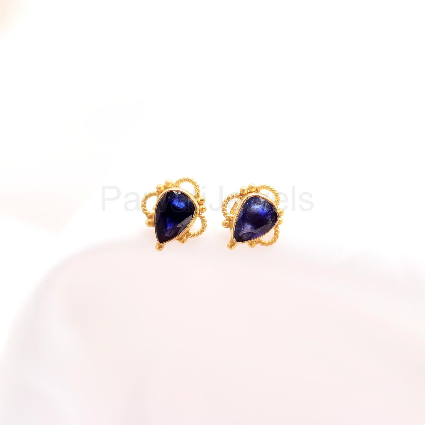 Natural Blue Sapphire Gemstone Solid Gold Stud Earrings, Gold Earrings, Pear Blue Sapphire Stud Earrings, September Birthstone, Gift for her