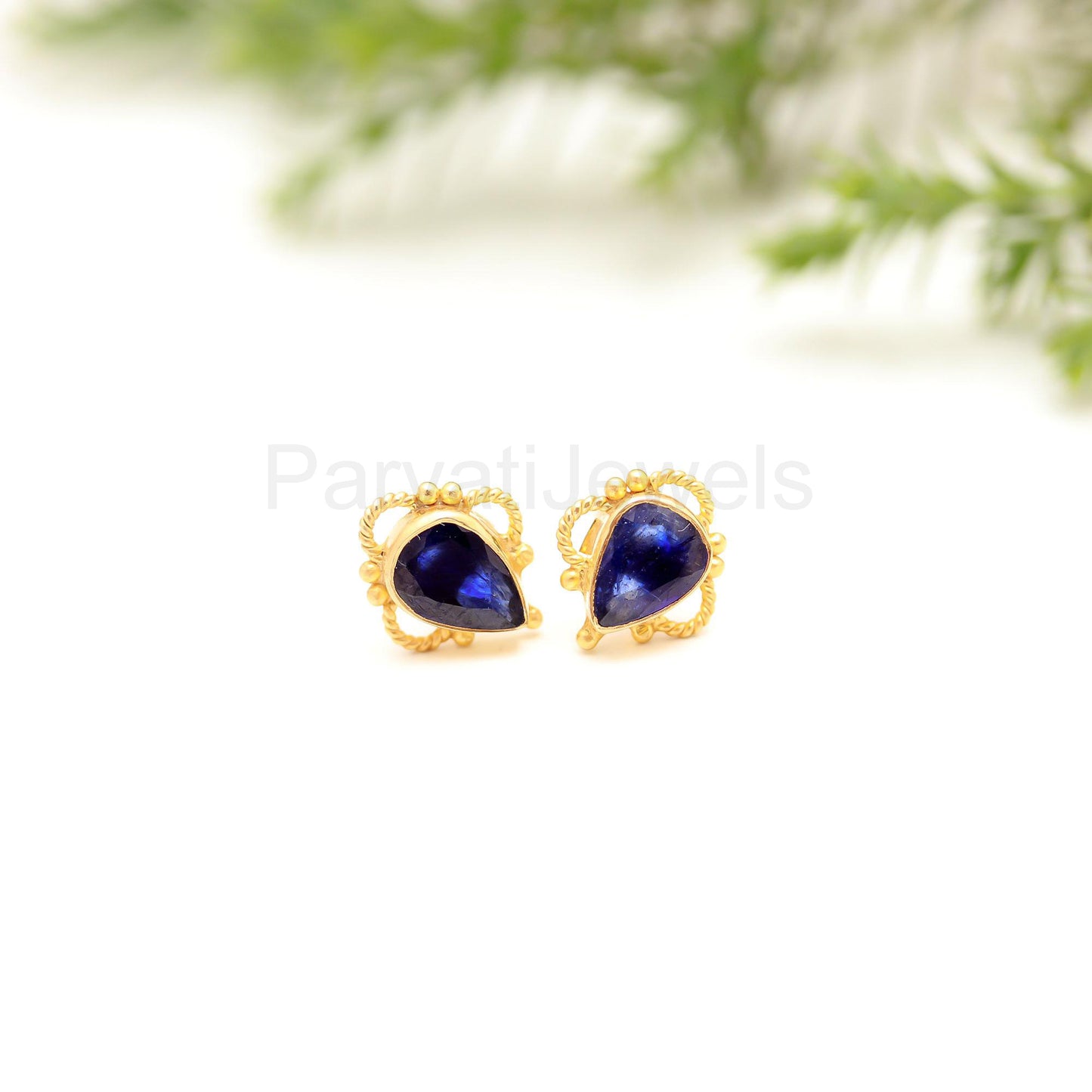 Natural Blue Sapphire Gemstone Solid Gold Stud Earrings, Gold Earrings, Pear Blue Sapphire Stud Earrings, September Birthstone, Gift for her
