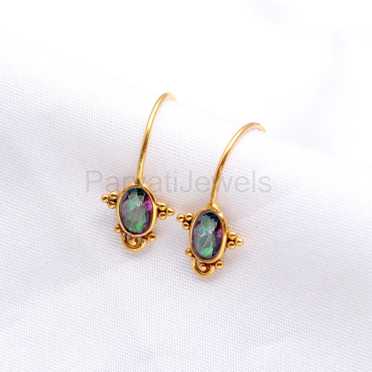 AA Natural Mystic Topaz Hoop Earring, Solid 18k Gold Earrings, Mystic Topaz Earring, Birthstone Earrings, Gold Hoop Earring, Christmas Gift