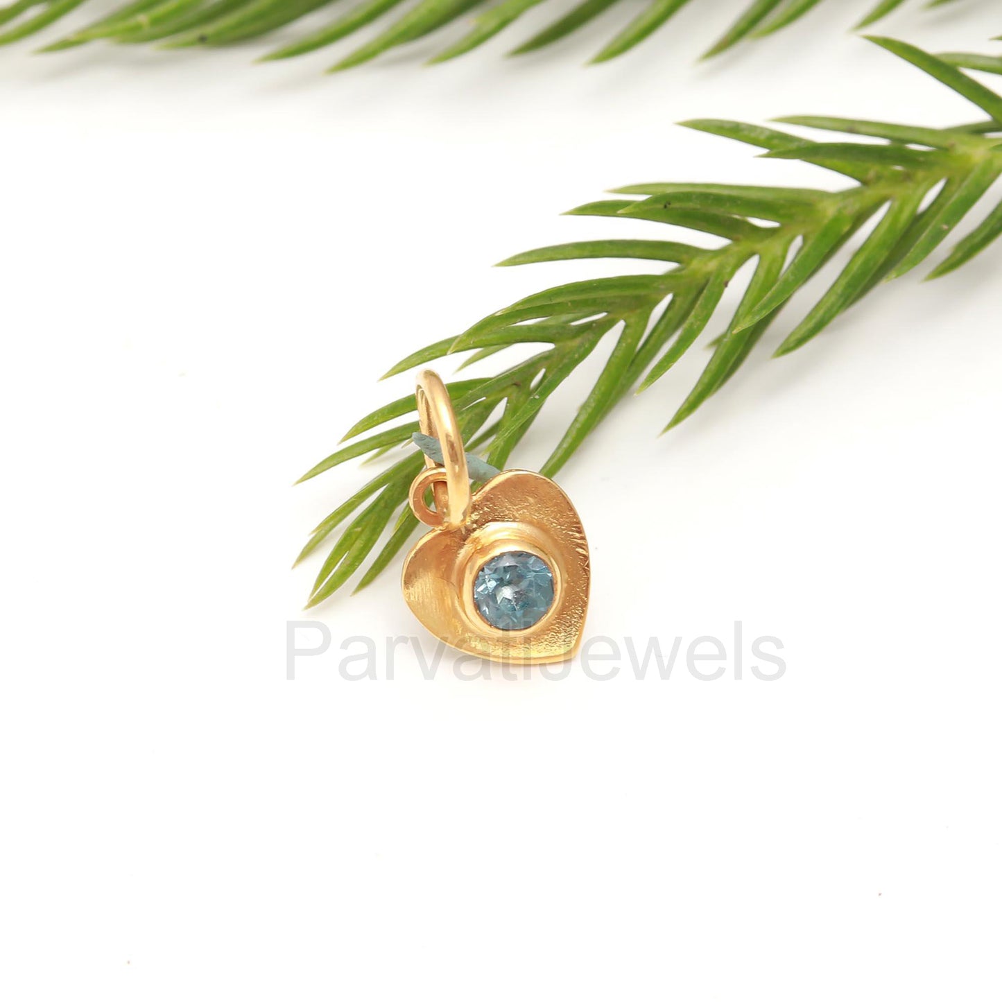 AA Natural Blue Topaz Charm, Solid 18k Gold Charm, Handmade Gold Charm, Heart Gold Charm, December Birthstone Charm, Blue Topaz Gold Charm,