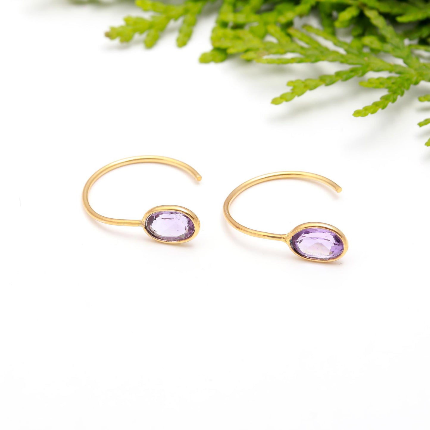 Natural Purple Amethyst Hoop Earring, Solid 18k Gold Earrings, Amethyst Earring, Birthstone Earring, Christmas Hoop Earring, Gold Earrings