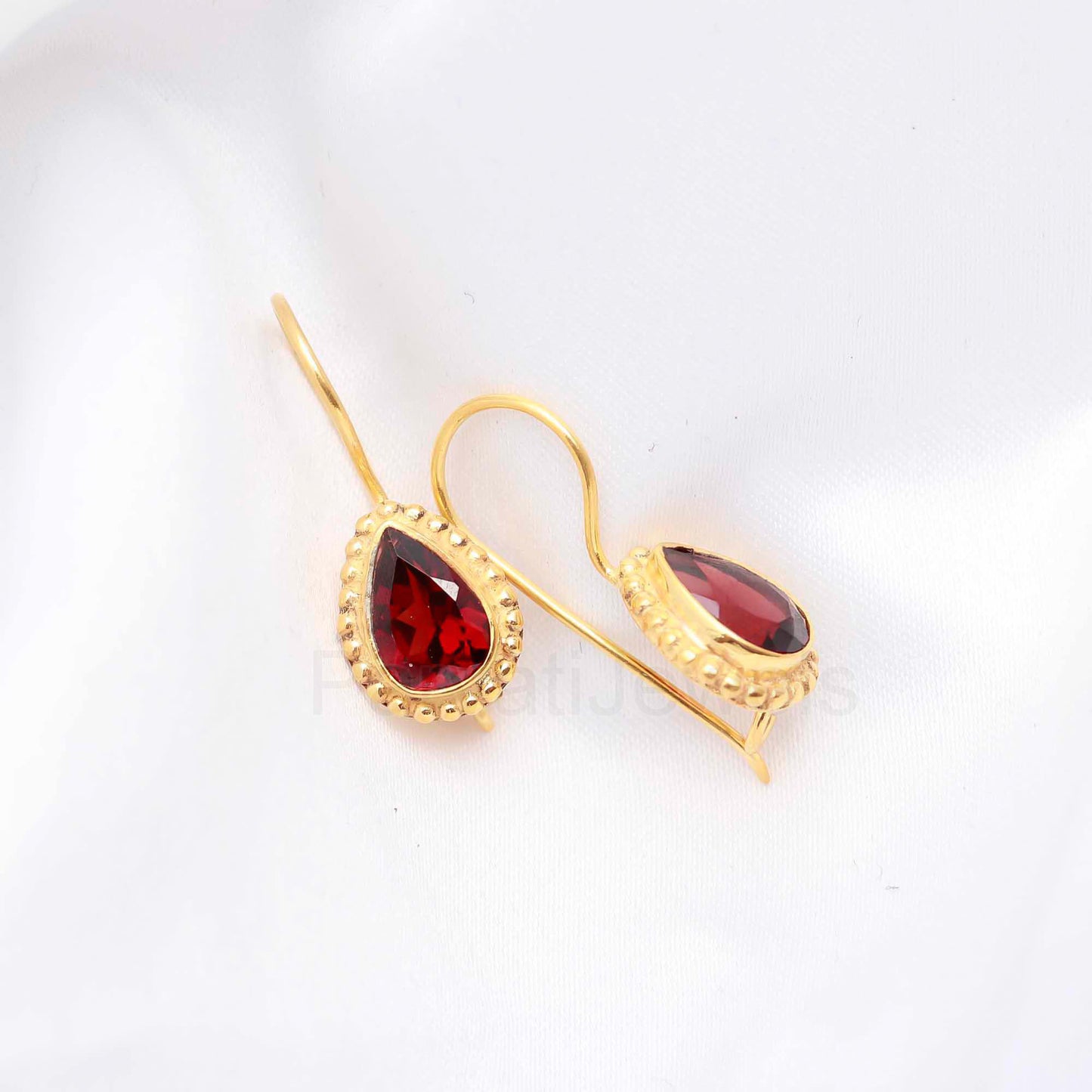 Natural Garnet Gemstone Solid 14k Gold Earrings, Garnet Dangle Drop Earrings, Gold Earrings, Natural Garnet Cut Earrings, Handmade Earrings