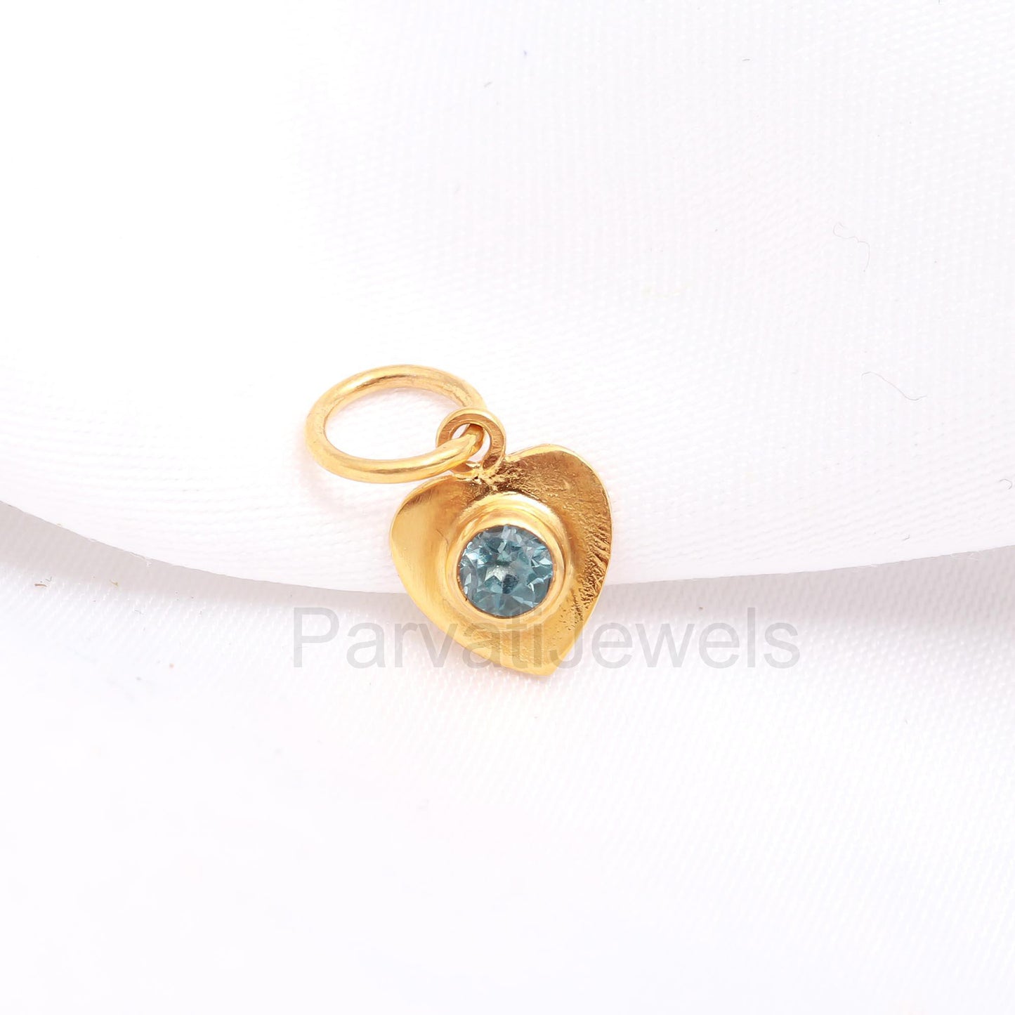 AA Natural Blue Topaz Charm, Solid 18k Gold Charm, Handmade Gold Charm, Heart Gold Charm, December Birthstone Charm, Blue Topaz Gold Charm,