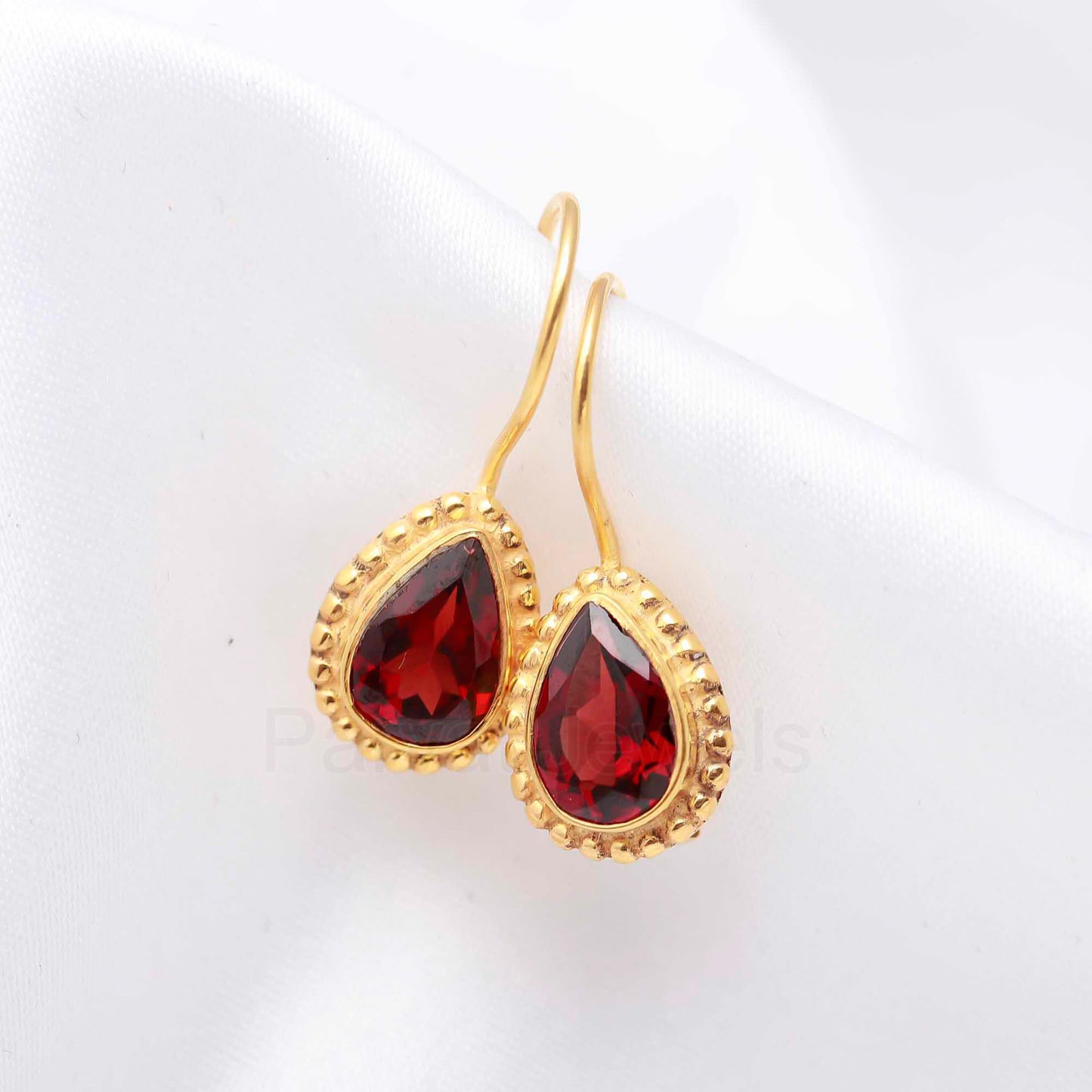 Natural Garnet Gemstone Solid 14k Gold Earrings, Garnet Dangle Drop Earrings, Gold Earrings, Natural Garnet Cut Earrings, Handmade Earrings