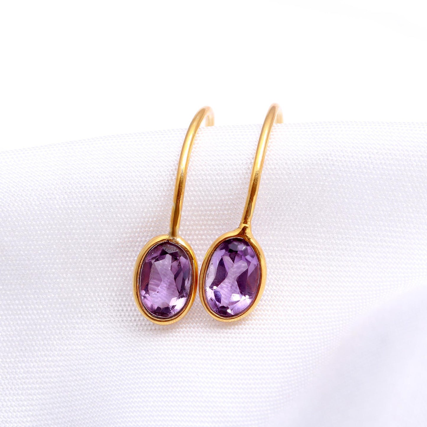Natural Purple Amethyst Hoop Earring, Solid 18k Gold Earrings, Amethyst Earring, Birthstone Earring, Christmas Hoop Earring, Gold Earrings