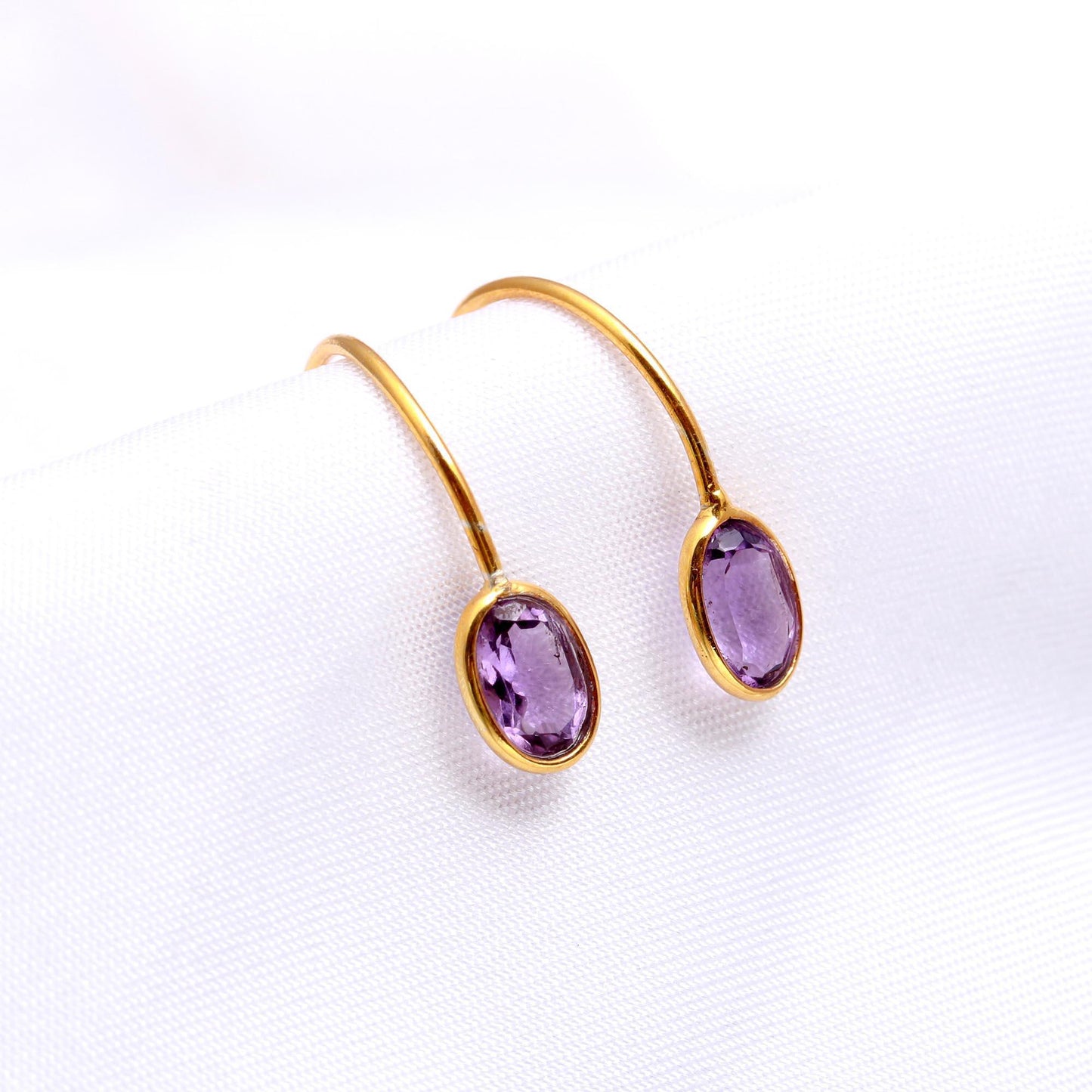 Natural Purple Amethyst Hoop Earring, Solid 18k Gold Earrings, Amethyst Earring, Birthstone Earring, Christmas Hoop Earring, Gold Earrings
