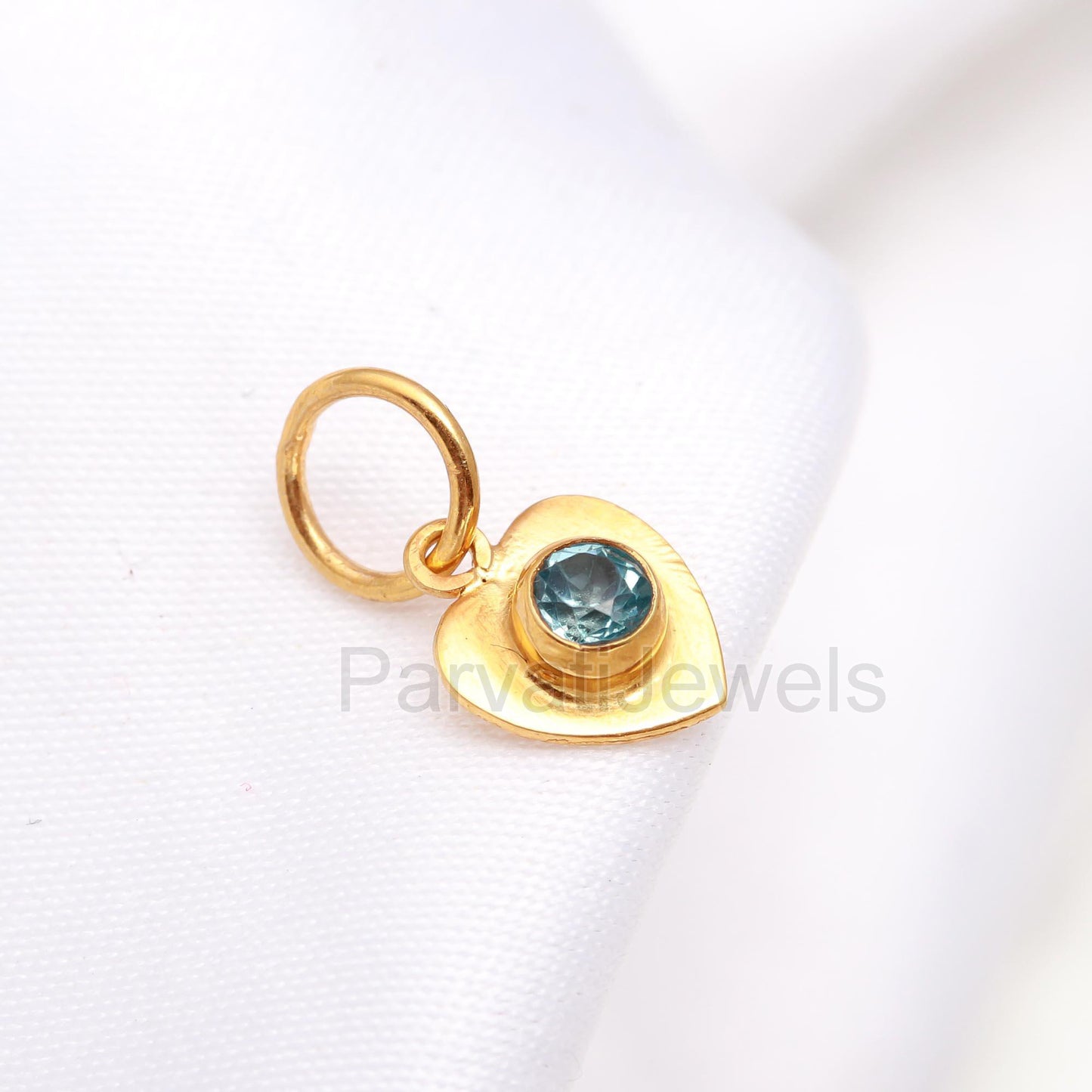 AA Natural Blue Topaz Charm, Solid 18k Gold Charm, Handmade Gold Charm, Heart Gold Charm, December Birthstone Charm, Blue Topaz Gold Charm,