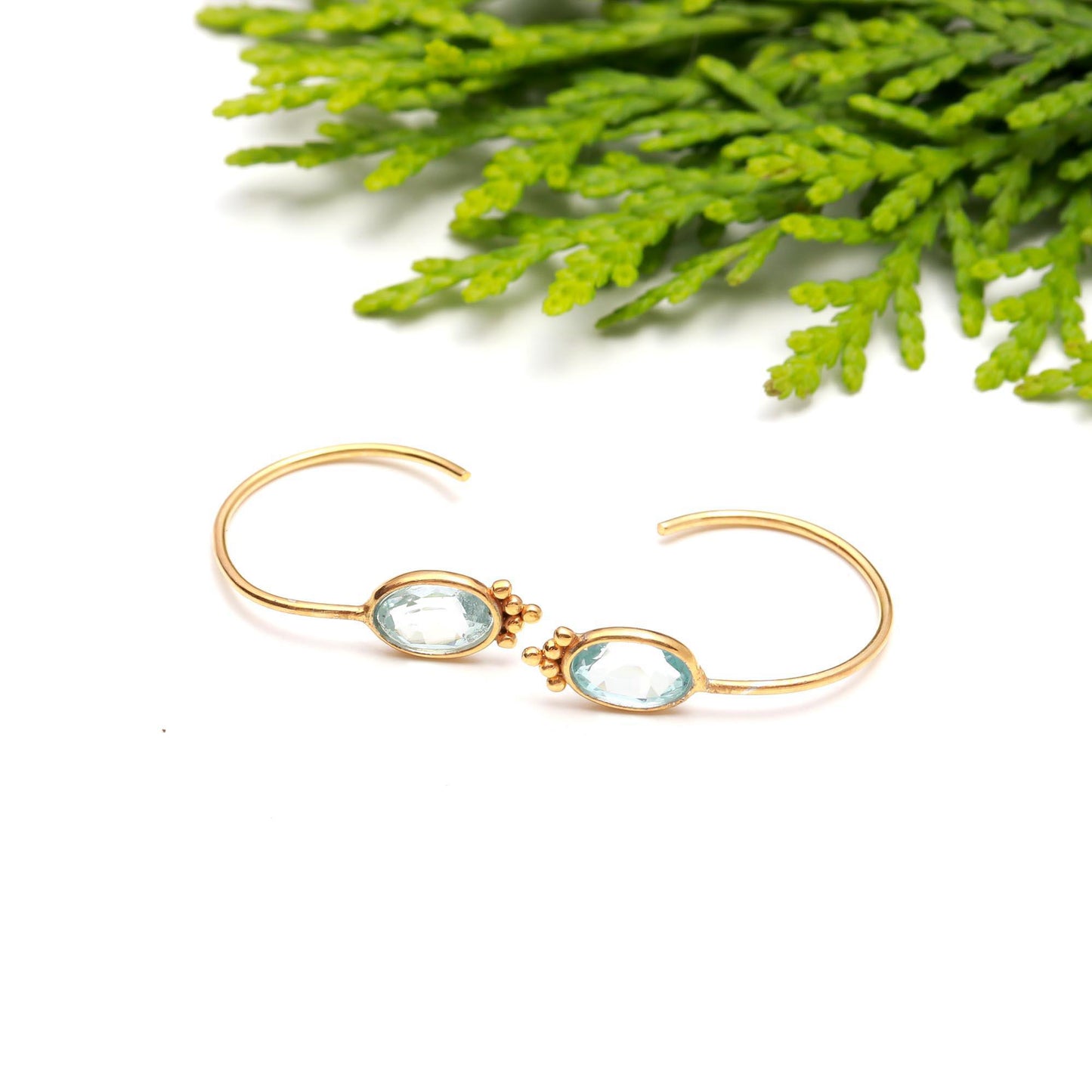 AA Natural Blue Topaz Hoop Earring, Solid 18k Gold Earrings, Blue Topaz Earring, Birthstone Earring, Partywear Hoop Earring, Gold Earrings