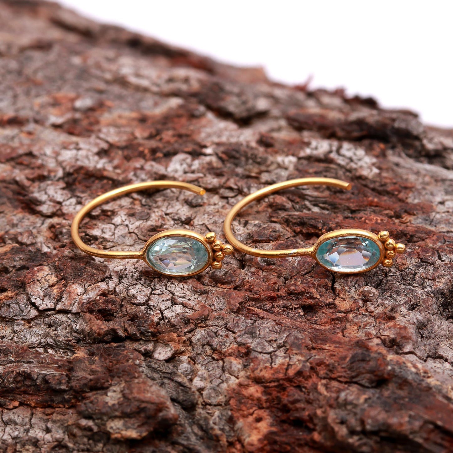AA Natural Blue Topaz Hoop Earring, Solid 18k Gold Earrings, Blue Topaz Earring, Birthstone Earring, Partywear Hoop Earring, Gold Earrings