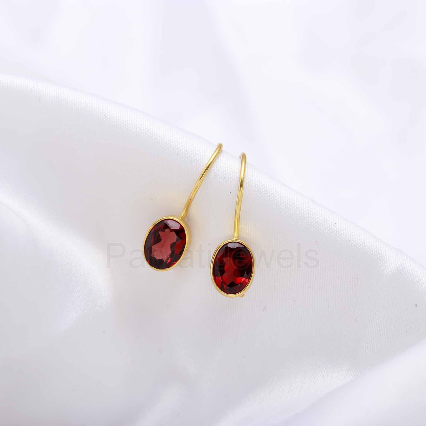 Natural Red Garnet Gemstone Solid 14k Gold Earrings, Gold Earrings, Garnet Dangle Earrings, Natural Garnet Oval Earrings, Handmade Earrings