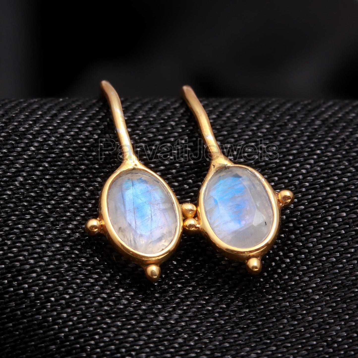 AA Natural Rainbow Moonstone Hoop Earring, Solid 18k Gold Earrings, Blue Moonstone Hoop Earring, Birthstone Earring, Gold Hoop Earrings,
