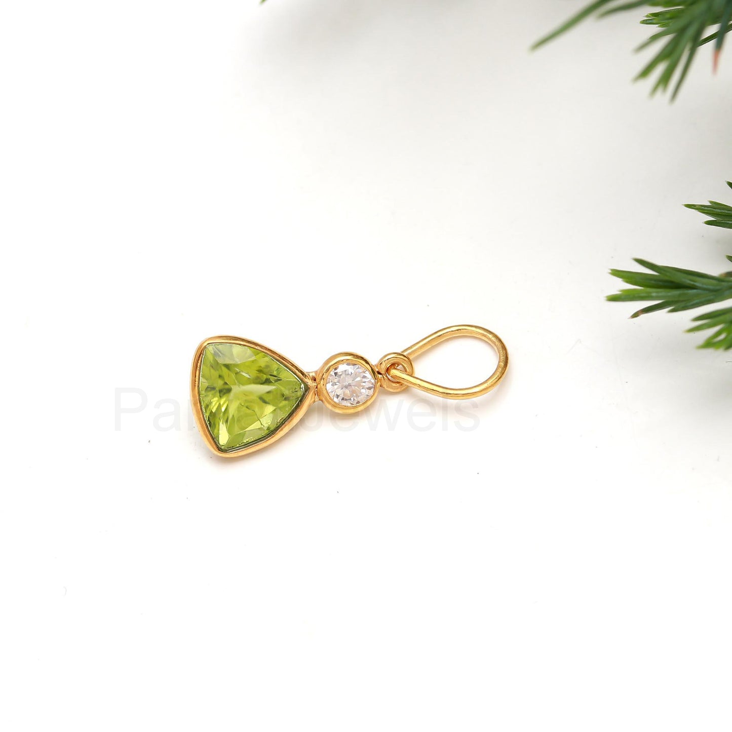 Natural Peridot Moissanite Charm, 18k Solid Gold Charm, AA Peridot Charm Pendant, Moissanite Gold Charm, Charm Pendant, Handmade Gold Charm