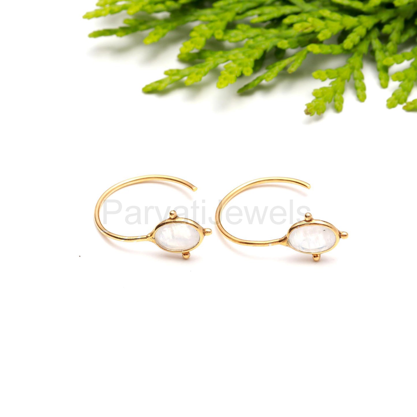 AA Natural Rainbow Moonstone Hoop Earring, Solid 18k Gold Earrings, Blue Moonstone Hoop Earring, Birthstone Earring, Gold Hoop Earrings,