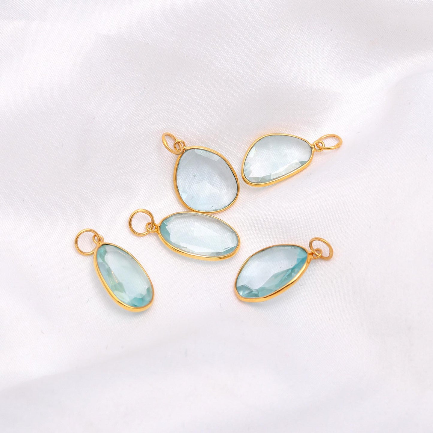 AA Natural Blue Topaz Charm, Solid 18k Gold Charm, Handmade Gold Charm, Fancy Shape Topaz Rose Cut Charm, Birthstone Gold Charm, Gold Charm,