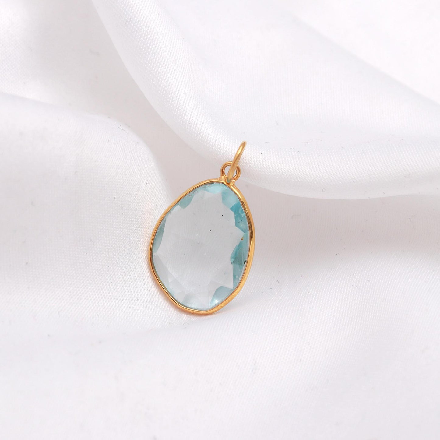 AA Natural Blue Topaz Charm, Solid 18k Gold Charm, Handmade Gold Charm, Fancy Shape Topaz Rose Cut Charm, Birthstone Gold Charm, Gold Charm,