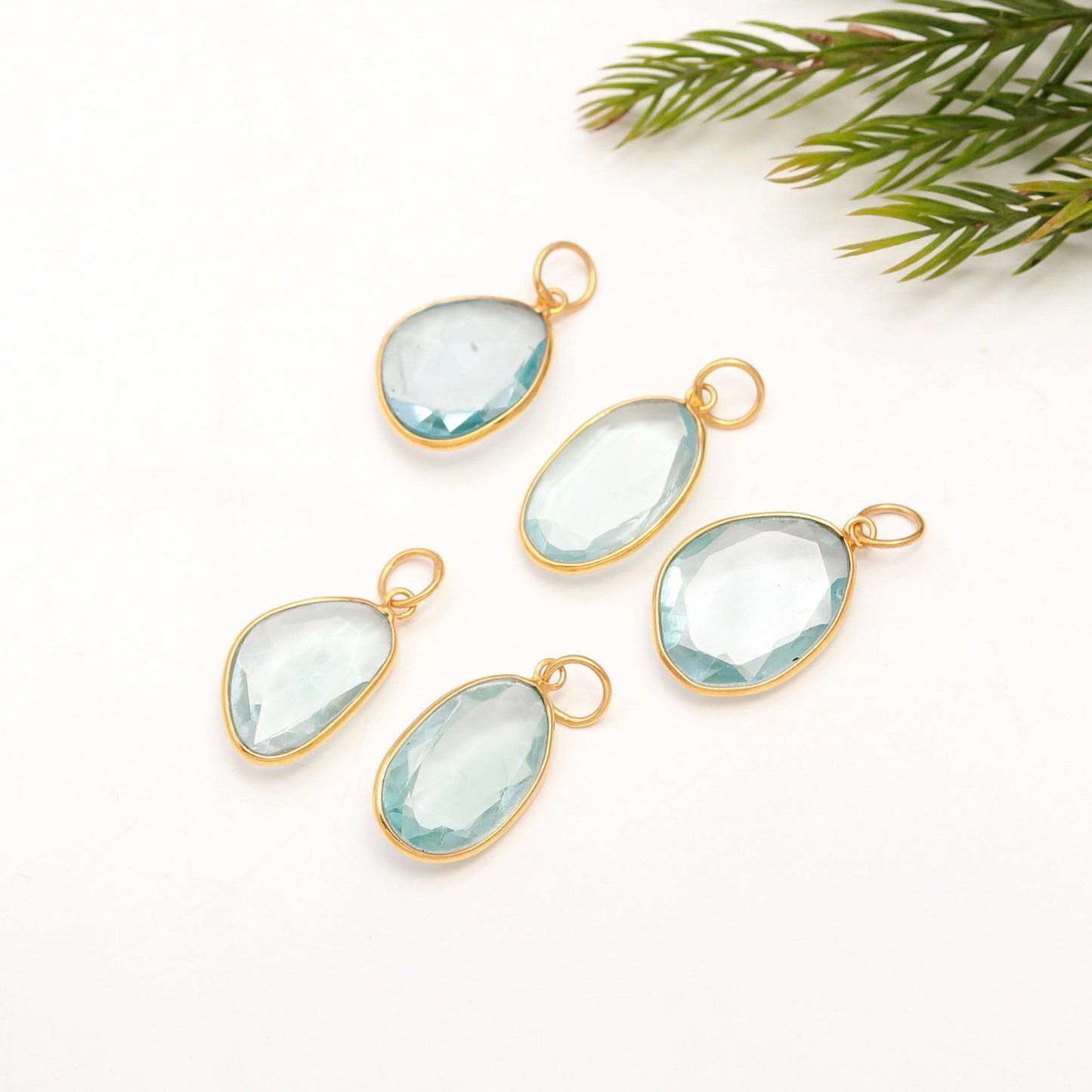 AA Natural Blue Topaz Charm, Solid 18k Gold Charm, Handmade Gold Charm, Fancy Shape Topaz Rose Cut Charm, Birthstone Gold Charm, Gold Charm,