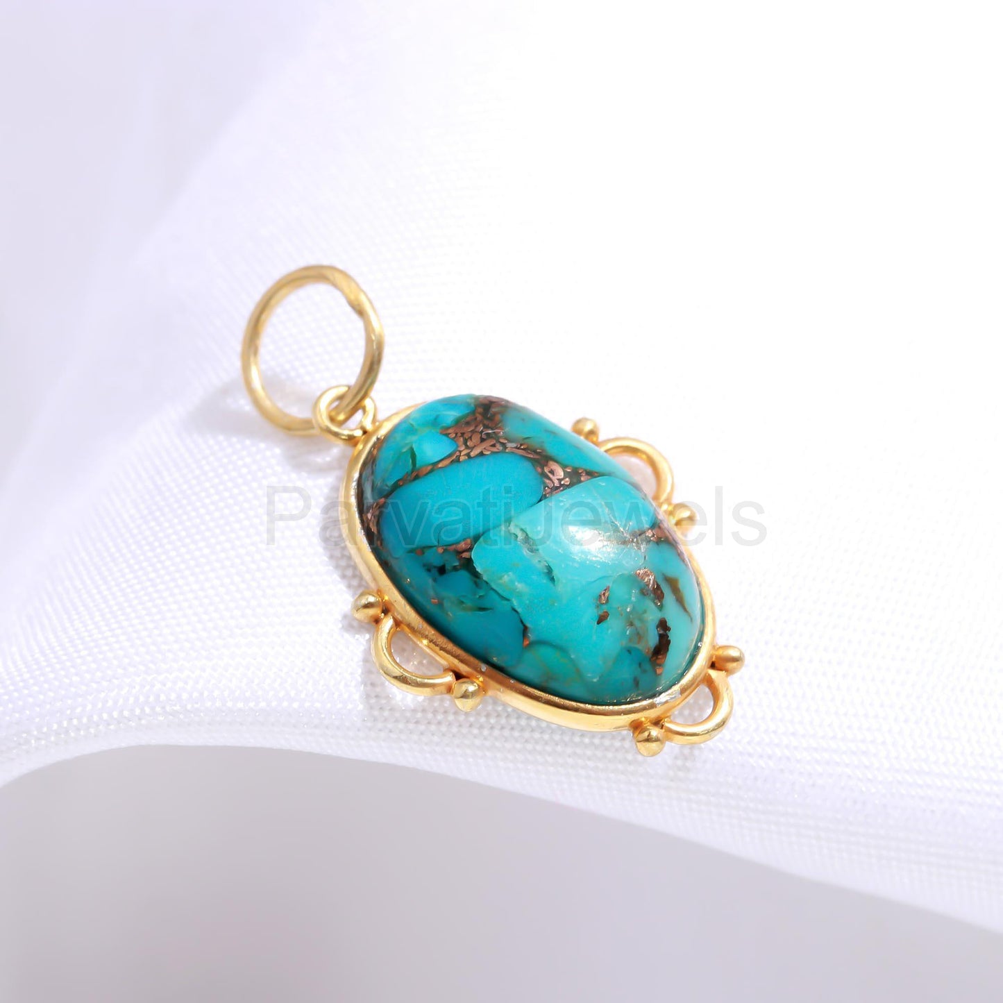 Natural Blue Copper Turquoise Charm, Solid 18K Gold Charm Pendant, Handmade Gold Charm, Blue Turquoise Charm, Minimalist Gold Charm Pendant