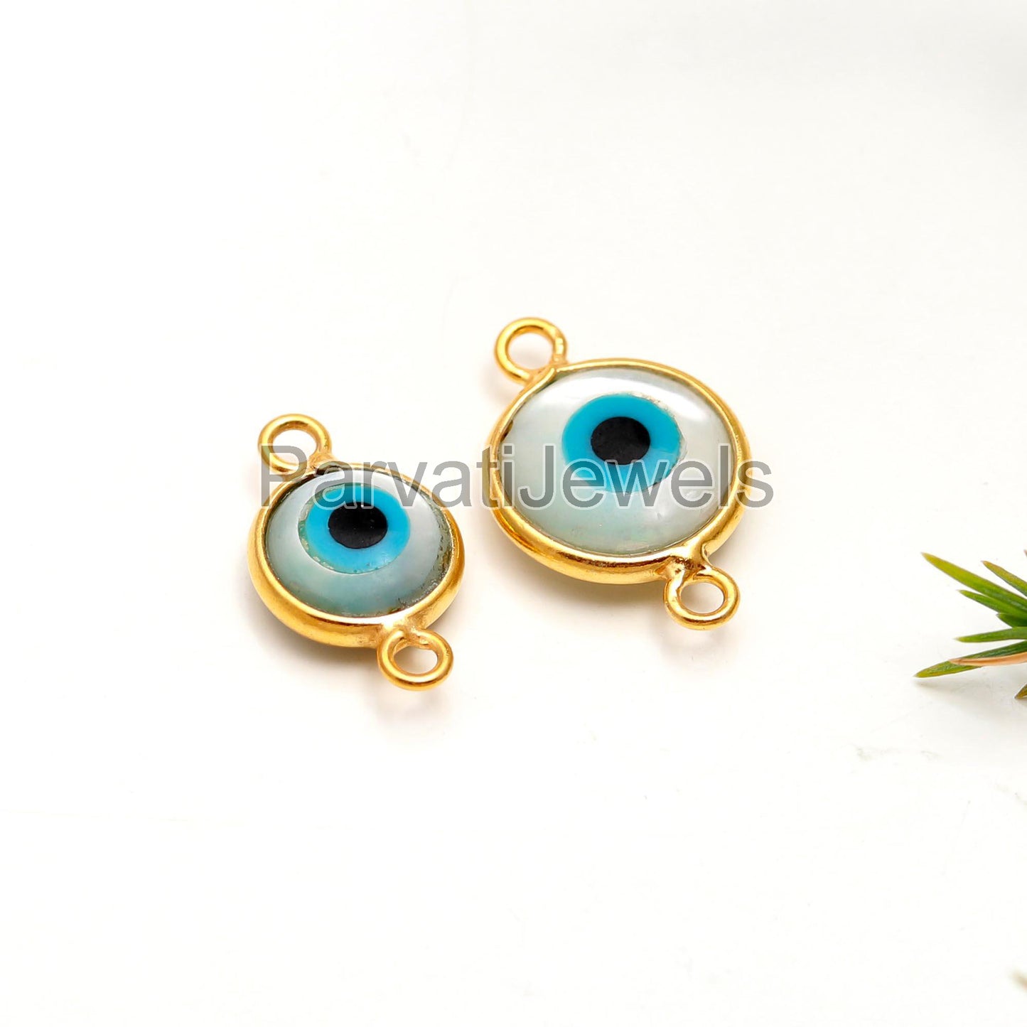 Mother Of Pear Evil Eye, 18k Solid Gold Connector, Evil Eye Pearl, Gold Connector, Jewelry Connector, Handmade Gold Connector