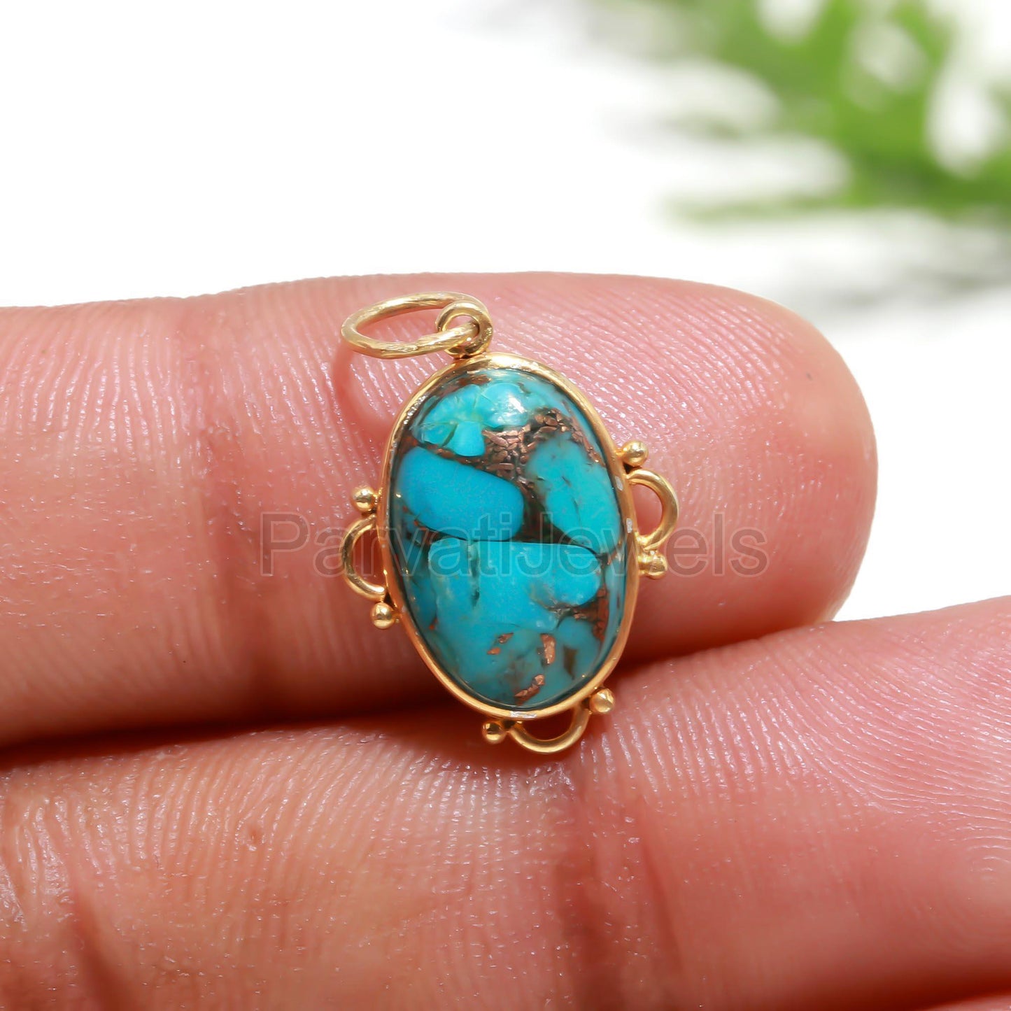Natural Blue Copper Turquoise Charm, Solid 18K Gold Charm Pendant, Handmade Gold Charm, Blue Turquoise Charm, Minimalist Gold Charm Pendant