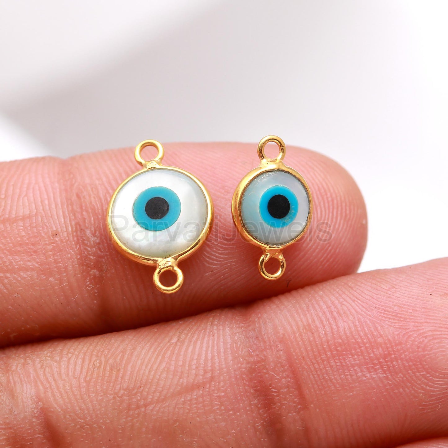 Mother Of Pear Evil Eye, 18k Solid Gold Connector, Evil Eye Pearl, Gold Connector, Jewelry Connector, Handmade Gold Connector