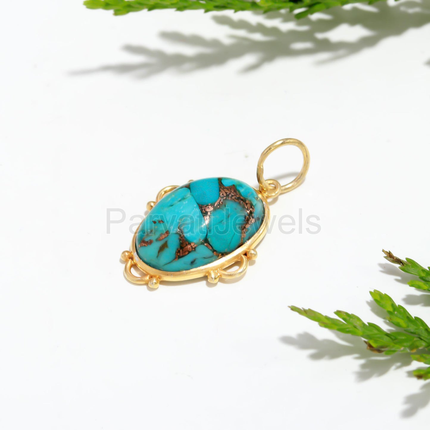 Natural Blue Copper Turquoise Charm, Solid 18K Gold Charm Pendant, Handmade Gold Charm, Blue Turquoise Charm, Minimalist Gold Charm Pendant
