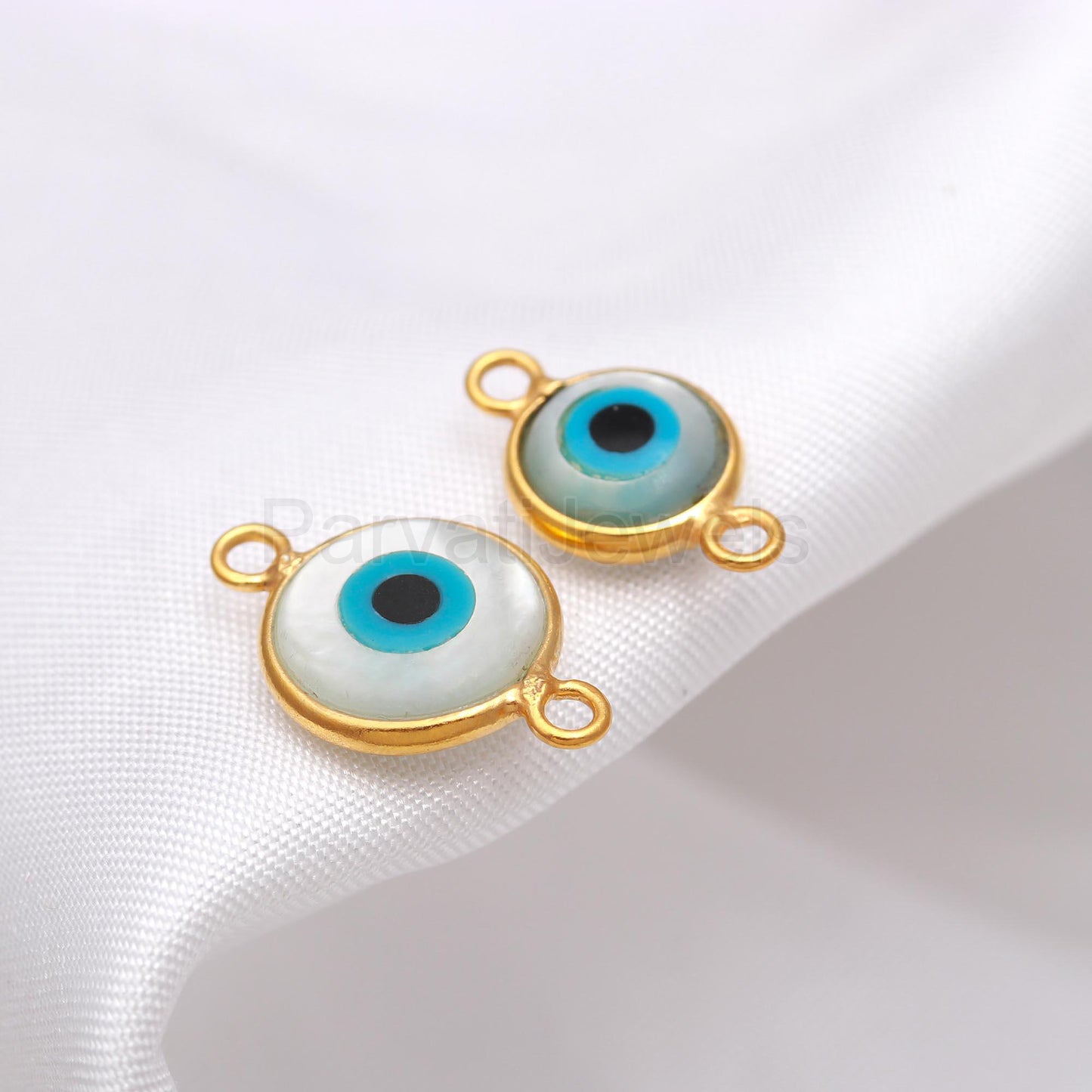Mother Of Pear Evil Eye, 18k Solid Gold Connector, Evil Eye Pearl, Gold Connector, Jewelry Connector, Handmade Gold Connector