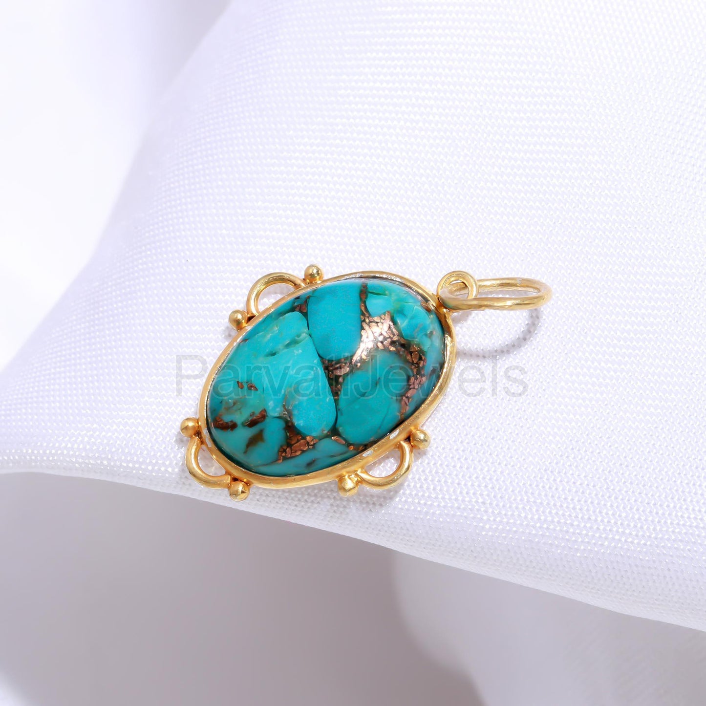 Natural Blue Copper Turquoise Charm, Solid 18K Gold Charm Pendant, Handmade Gold Charm, Blue Turquoise Charm, Minimalist Gold Charm Pendant