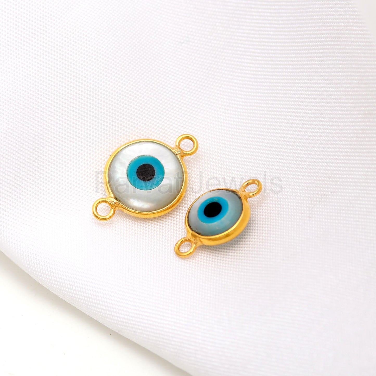 Mother Of Pear Evil Eye, 18k Solid Gold Connector, Evil Eye Pearl, Gold Connector, Jewelry Connector, Handmade Gold Connector
