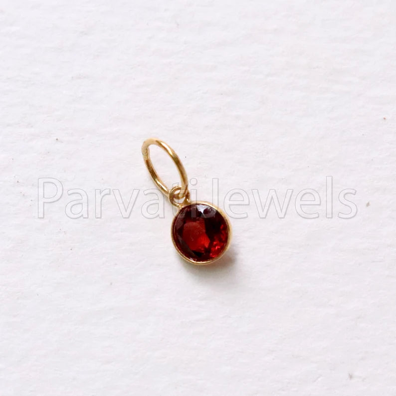 Garnet Charm, 18k Solid Gold Charm, Natural Garnet Charm, Gold Charm, Charm Pendant, Charm Necklace, Handmade Gold Charm