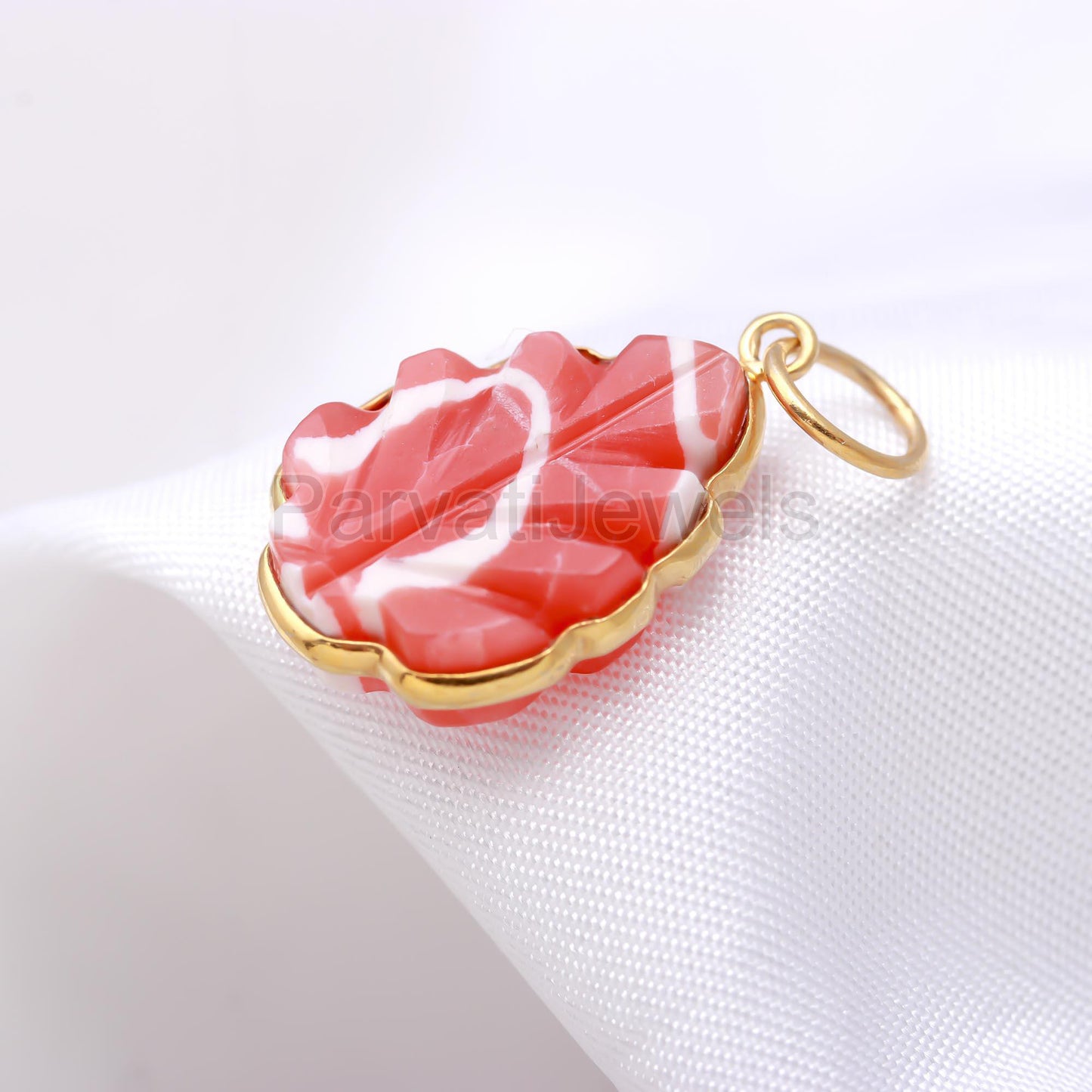 AA Rhodochrosite Carving Gold Charm, 18k Solid Gold Charm, Charm Pendant, Handmade Gold Charm, Lab Rhodochrosite Charm, Gold Charm Pendant