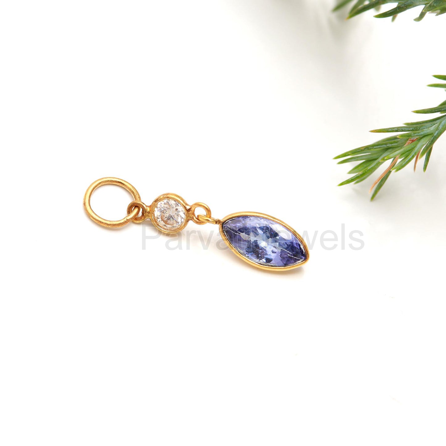 AA Natural Tanzanite With Moissanite Charm, Solid 18k Gold Charm, Handmade Charm, December Birthstone Charm, Tanzanite Charm, Gold Pendant
