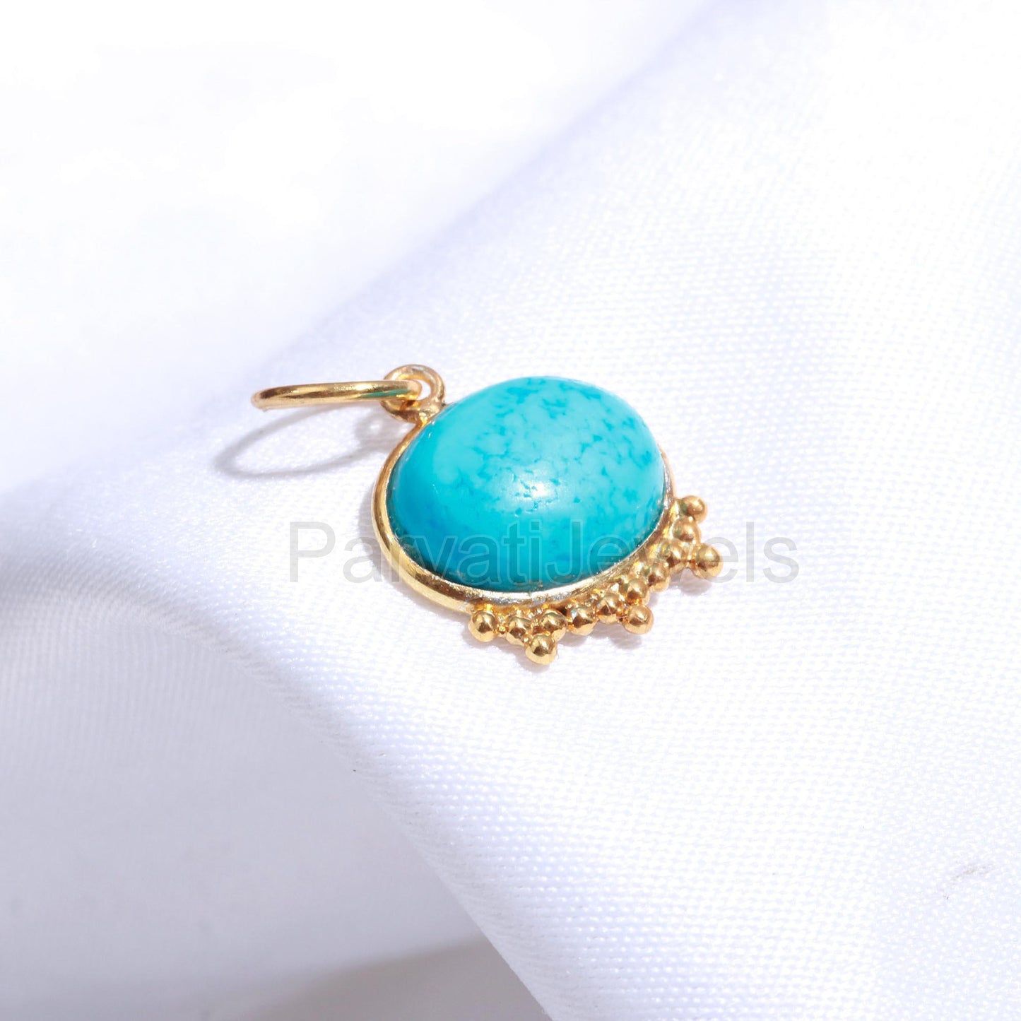 Natural Blue Turquoise Charm, 18k Solid Gold Charm, Blue Turquoise Charm, Charm Necklace, Handmade Gold Charm, Charm Pendant, Gift For Her