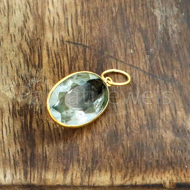 Natural Green Amethyst Charm, 18k Solid Gold Charm, Natural Green Amethyst Charm, Gold Charm, Charm Pendant, Charm Necklace, Handmade Gold Charm