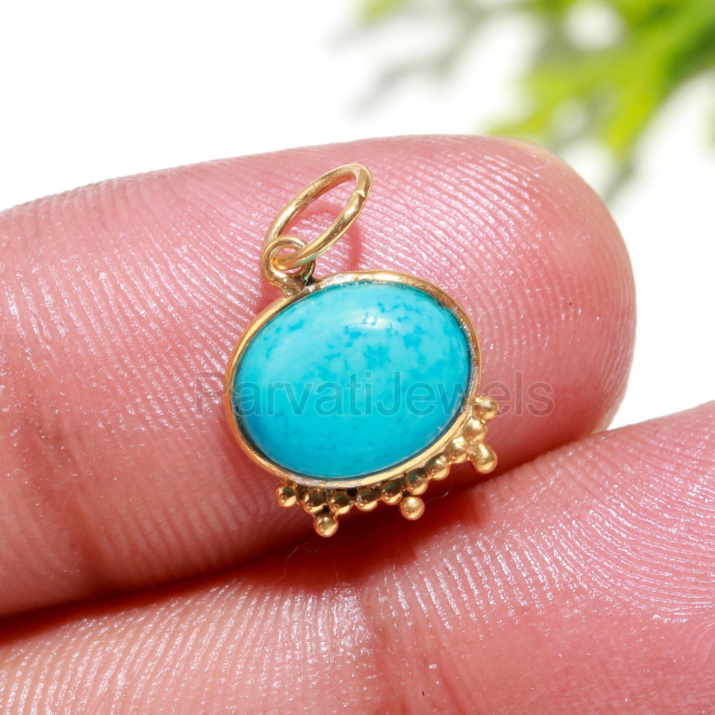 Natural Blue Turquoise Charm, 18k Solid Gold Charm, Blue Turquoise Charm, Charm Necklace, Handmade Gold Charm, Charm Pendant, Gift For Her