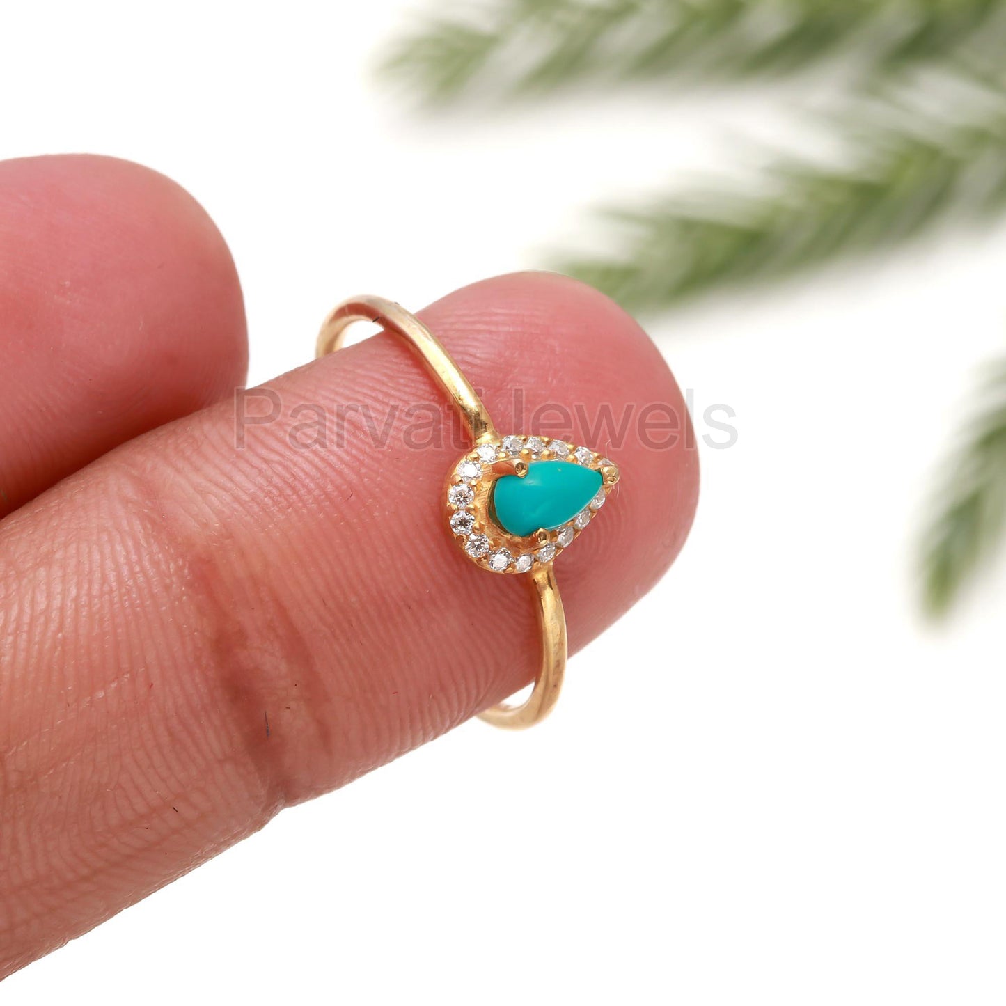 AA Natural Sleeping Beauty Turquoise With Moissanite Ring, 14k Solid Gold Ring, Handmade Gold Ring, Sleeping Gold Ring, Birthstone Gold Ring