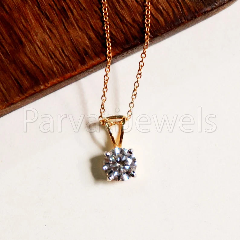 SOLITAIRE Moissanite Pendant Necklace, 18k Solid Gold Pendant,1CT Round Brilliant Cut Moaissanite Pendant/ Without Chain, Gift For Her, 6.5mm Moissanite Charm