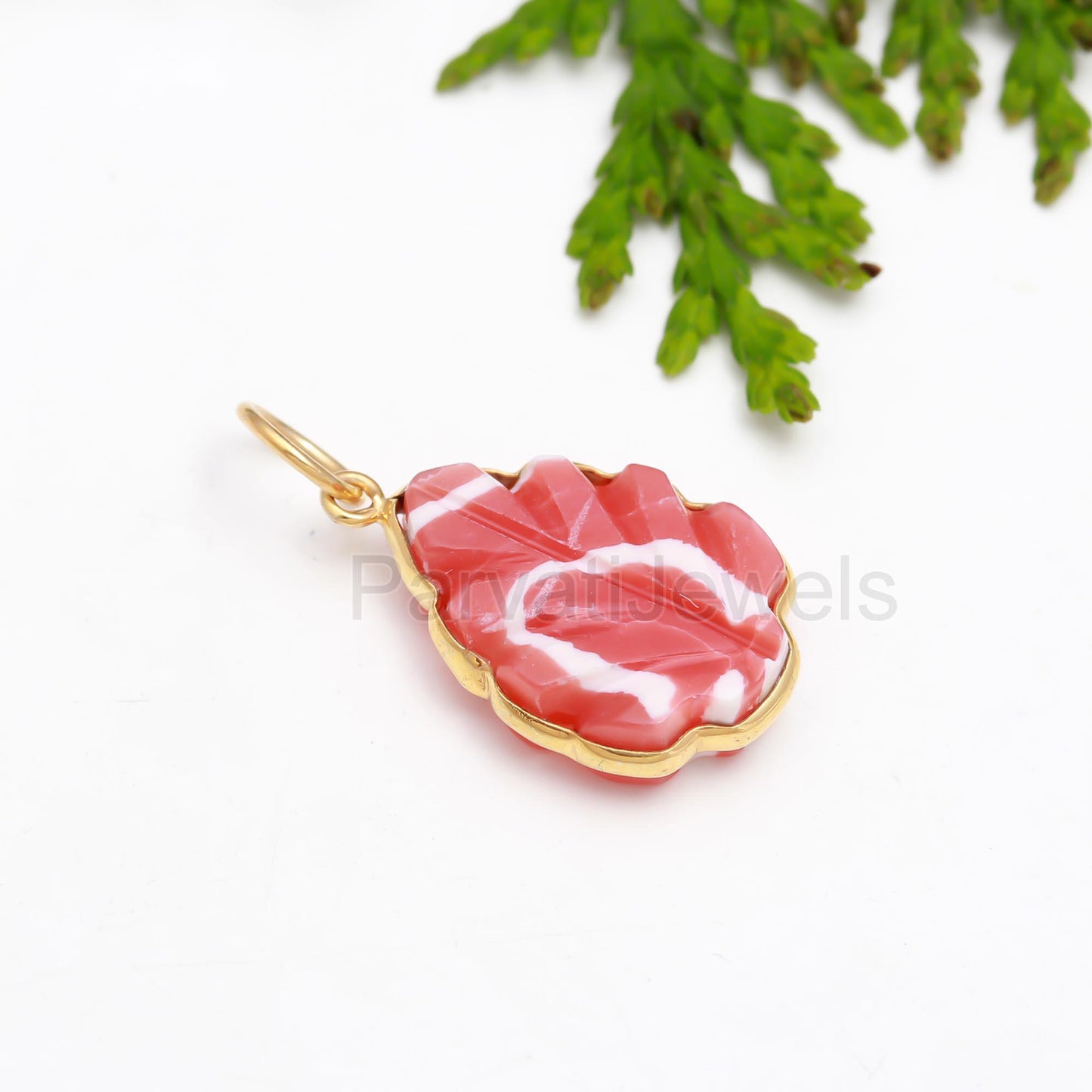 AA Rhodochrosite Carving Gold Charm, 18k Solid Gold Charm, Charm Pendant, Handmade Gold Charm, Lab Rhodochrosite Charm, Gold Charm Pendant