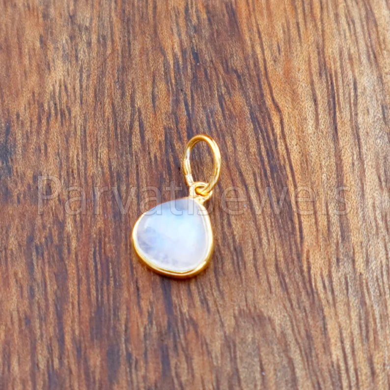 Natural Rainbow Moonstone Charm, 18k Solid Gold Charm, Blue Moonstone Charm, Gold Charm, Charm Pendant, Charm Necklace, Handmade Gold Charm