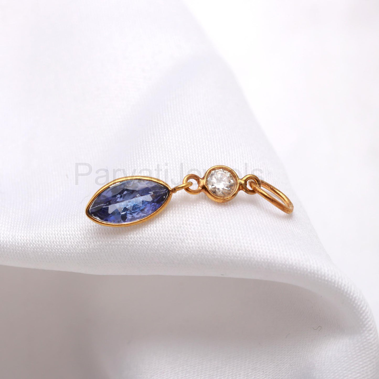 AA Natural Tanzanite With Moissanite Charm, Solid 18k Gold Charm, Handmade Charm, December Birthstone Charm, Tanzanite Charm, Gold Pendant