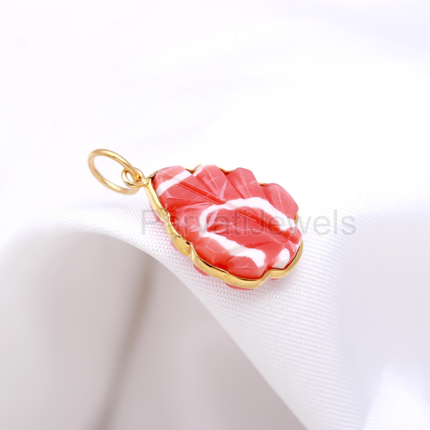 AA Rhodochrosite Carving Gold Charm, 18k Solid Gold Charm, Charm Pendant, Handmade Gold Charm, Lab Rhodochrosite Charm, Gold Charm Pendant