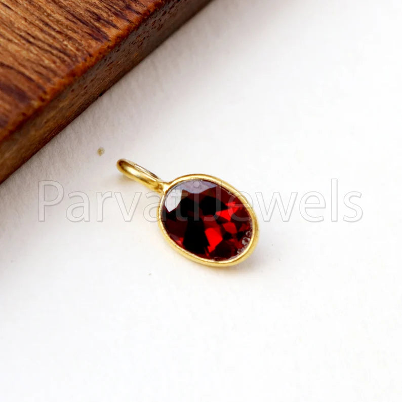 Natural Garnet Charm, 18k Solid Gold Charm, Natural Garnet Charm, Gold Charm, Charm Pendant, Charm Necklace, Handmade Gold Charm