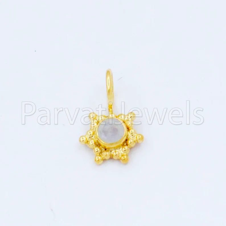 Natural Rainbow Moonstone Charm, 18k Solid Gold Charm, Handmade Gold Charm, Designer Charm Pendant, Charms Necklace, Rainbow Moonstone Charm