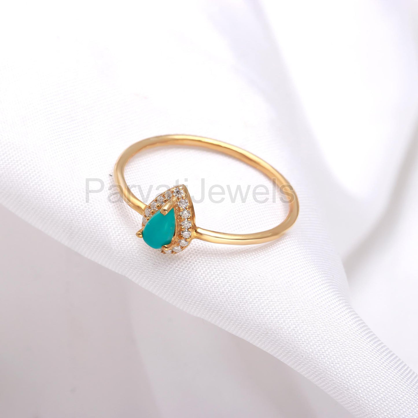 AA Natural Sleeping Beauty Turquoise With Moissanite Ring, 14k Solid Gold Ring, Handmade Gold Ring, Sleeping Gold Ring, Birthstone Gold Ring