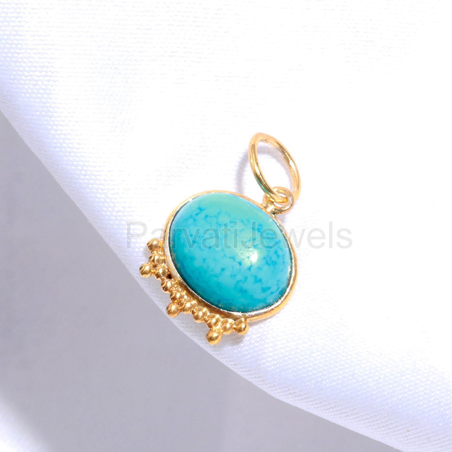 Natural Blue Turquoise Charm, 18k Solid Gold Charm, Blue Turquoise Charm, Charm Necklace, Handmade Gold Charm, Charm Pendant, Gift For Her